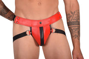 SMU Red Leather Jock Stretch Band Jockstrap 32'' 36'' 8027 MX25