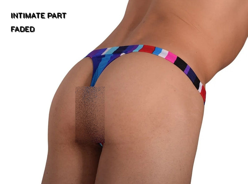 Large Vuthy Swim Thongs Blue Bars Swimwear 270