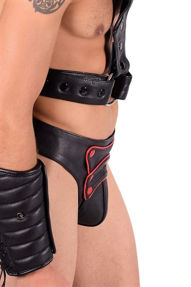 SMU Marcus Removable Cod Piece Black and Red Jockstrap 19734 CH16