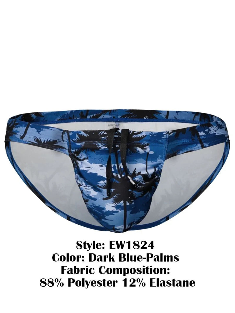 ErgoWear Swimwear Feel SW Bikini Swim Briefs in Dark Blue/Palms 1824 78