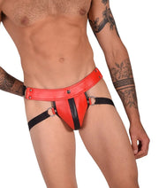 SMU Red Leather Jock Stretch Band Jockstrap 32'' 36'' 8027 MX25