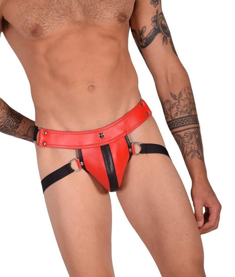 SMU Red Leather Jock Stretch Band Jockstrap 32'' 36'' 8027 MX25