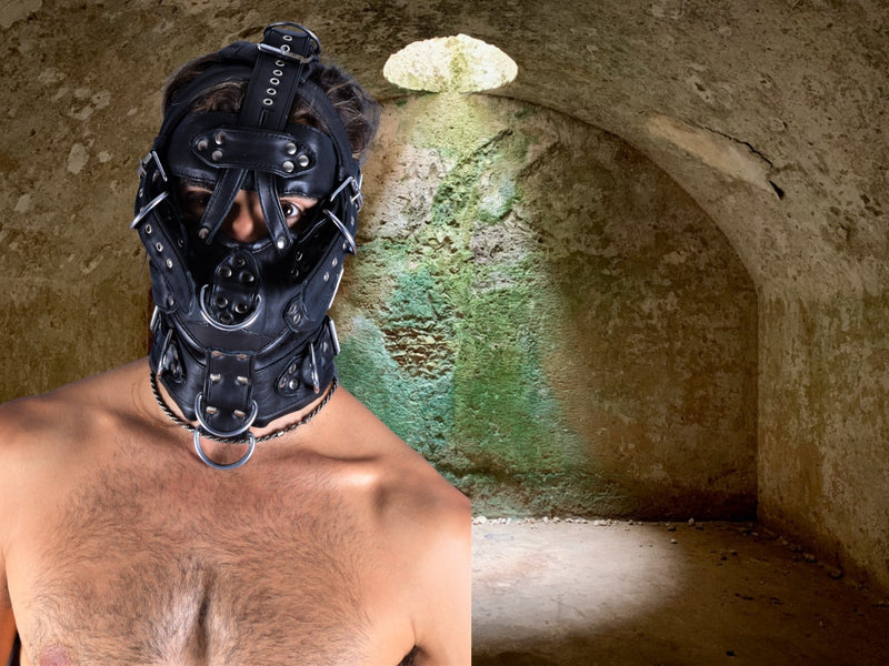 SMU Black Leather Head Hood ''Im Yours'' Heavy Leather Head  Gear CH2