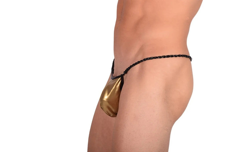XL SMU Flash Gold Metal String Thong Cord Like Waistband Hot Wear 9910 LT1