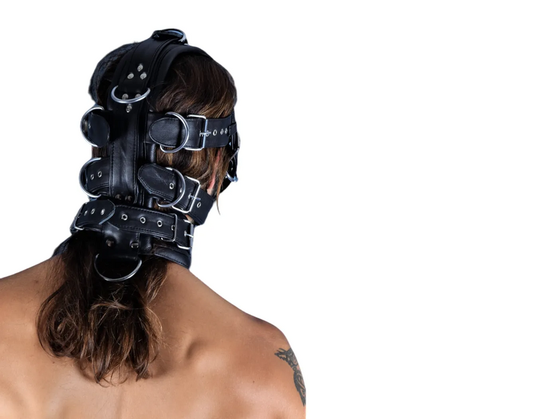 SMU Black Leather Head Hood ''Im Yours'' Heavy Leather Head  Gear CH2