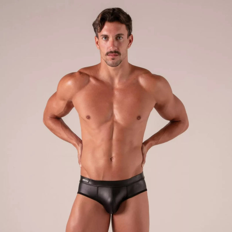 Absolu Male Master Backless Briefs Leather-Look Black Bottomless Brief 4