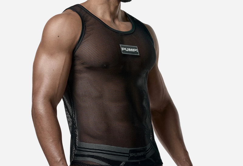 PUMP! Structured Black Mesh Tank Top Nylon Athletic Tanktop 14035 5
