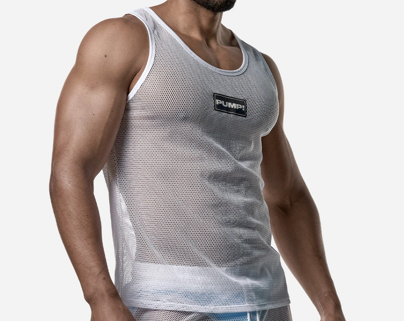 PUMP! Structured White Mesh Tank Top Nylon Athletic Tanktop 14034 5