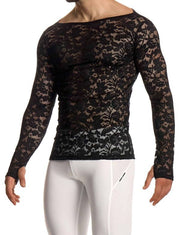 Modus Vivendi Lace Floral LongSleeves Shirt Sheer Knitted Black 04151 B102