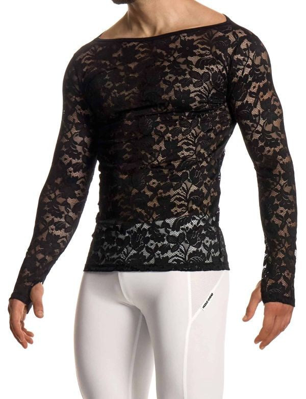 Modus Vivendi Lace Floral LongSleeves Shirt Sheer Knitted Black 04151 B102