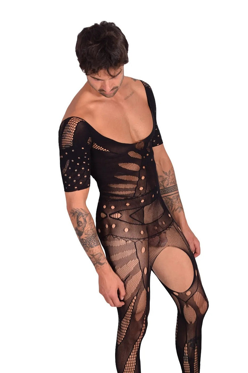One Size Singlet SMU Mesh Mens Bodysuit Black 8812 MX21