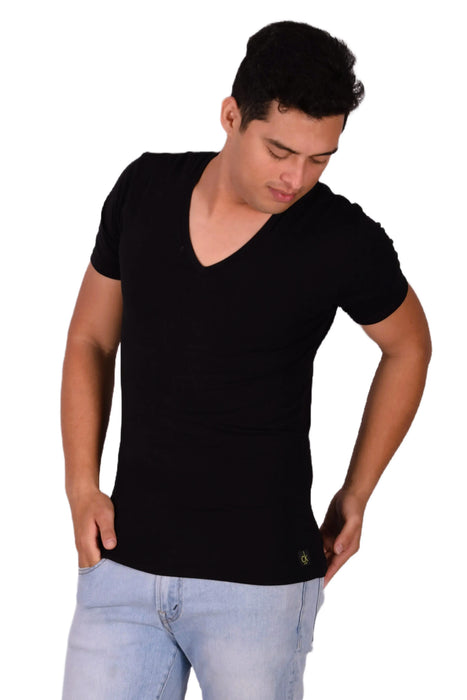 Calvin Klein Cotton Stretch V-Neck Black T-Shirt MX16