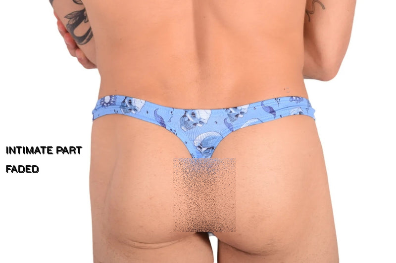 SMU Skull Wear Printed Tanning Thong Blue P01004 H28
