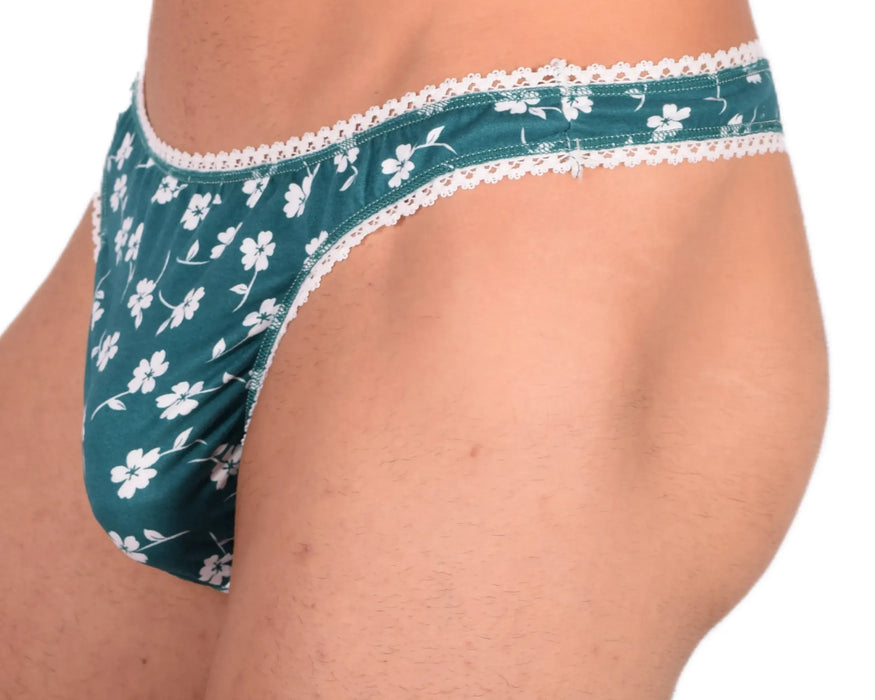 M/L SMU Sensual Floral Green/White Thong 33522 MX13