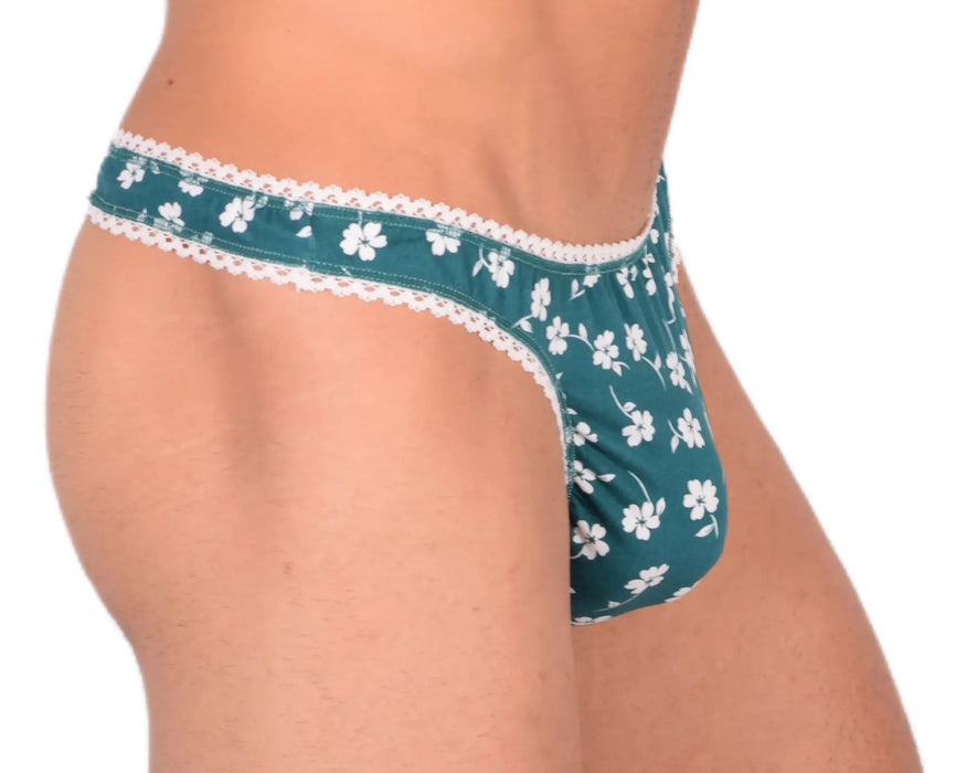 M/L SMU Sensual Floral Green/White Thong 33522 MX13