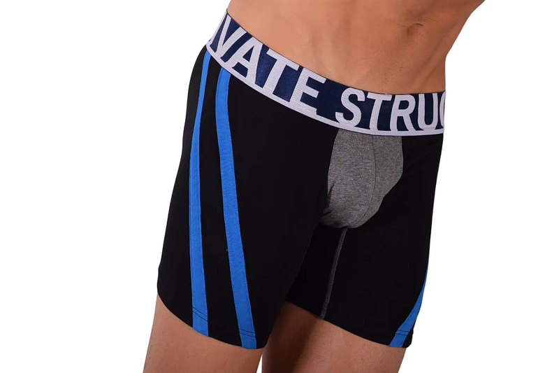 Private Structure Boxer Befit Athlete Long Trunk Blue Stripe Black 3347 30