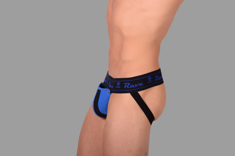 SMU Leather Jockstraps Look-At With Removable Pouch Blue H5