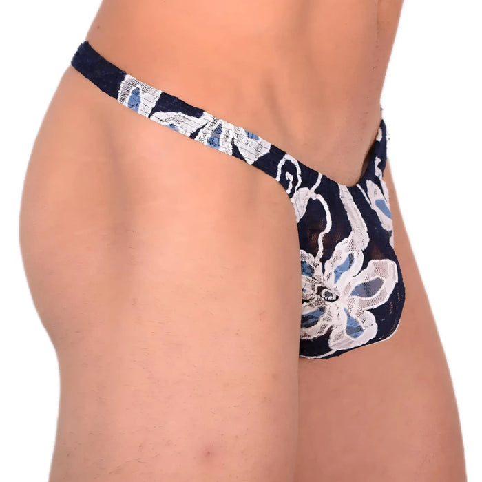 S SMU Sensual Thong White/Dark Blue Floral 33587 MX13