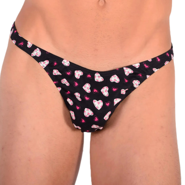 M SMU Sensual Thong Black/Pink Hearts 33592 MX13