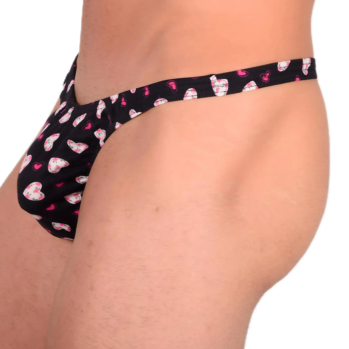 M SMU Sensual Thong Black/Pink Hearts 33592 MX13