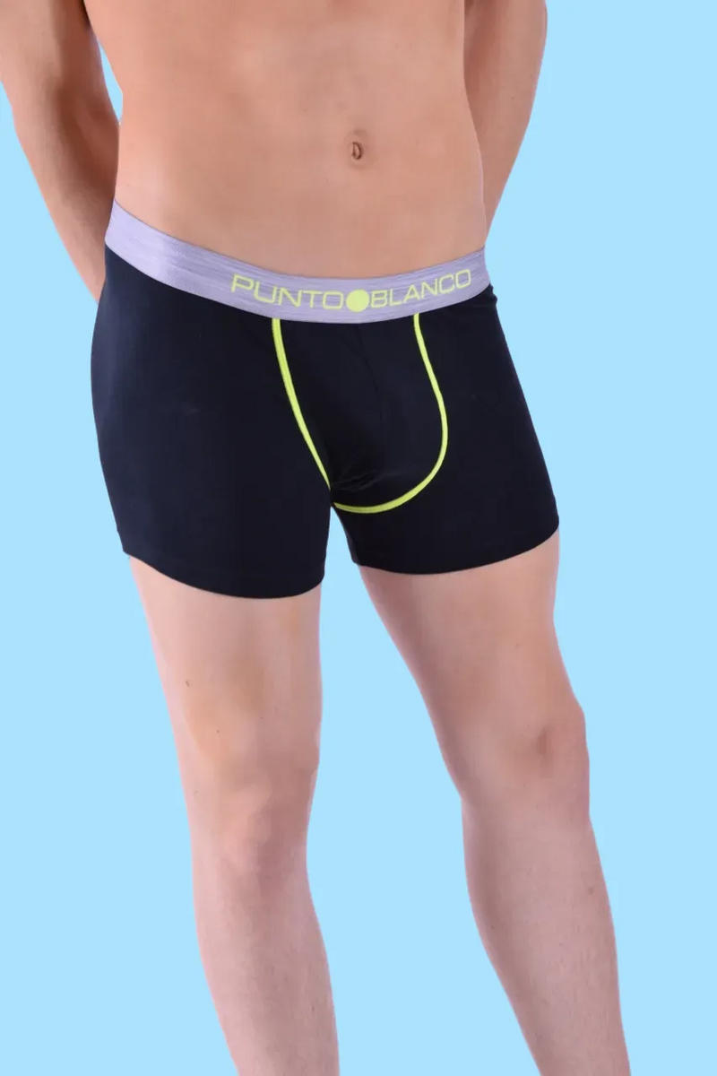 Large Punto Blanco Boxer Seeking Cotton Long Comfy Boxers Black & Neon 3458 26