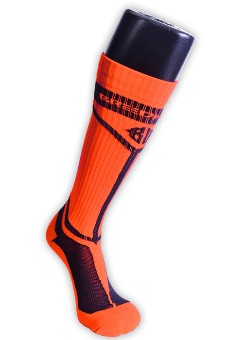 BREEDWELL Knee Socks HYBRED Bold Lined Angled Sock Neon Orange 29