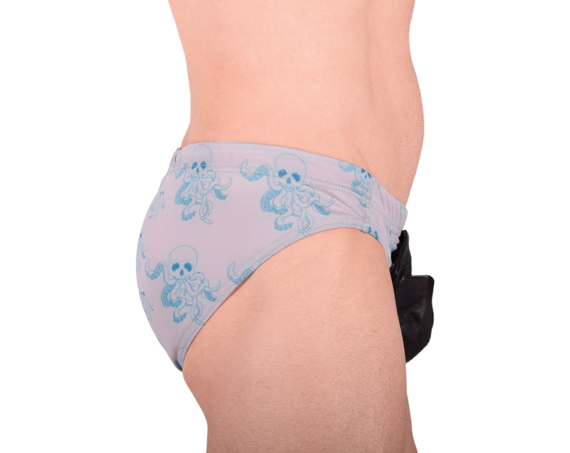 XS SMU Briefs Octopuss SKULLS Peekaboo Removable Leather Pouch H2