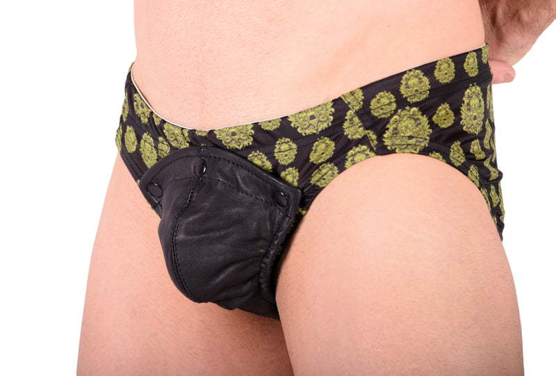 XS SMU King SKULLS Peekaboo Removable Leather Pouch Brief H2