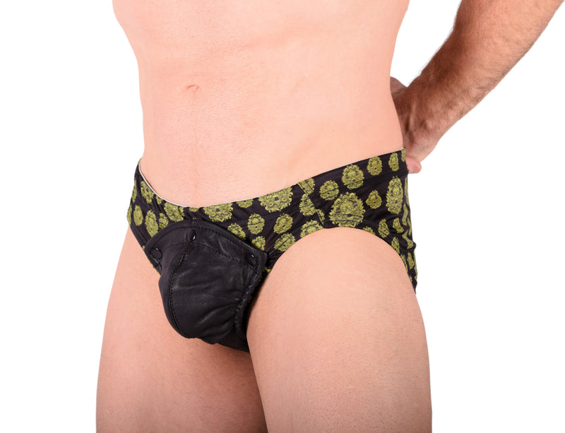 XS SMU King SKULLS Peekaboo Removable Leather Pouch Brief H2