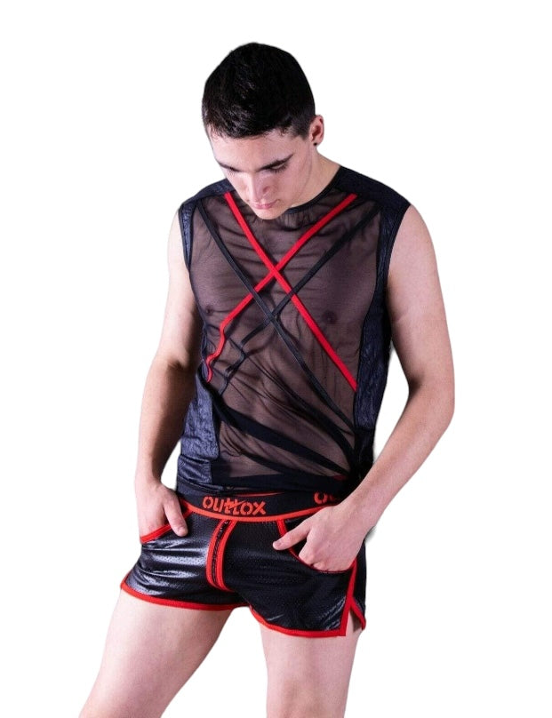OUTTOX By Maskulo Short Full-Zipper Shorts Leather Look Red SH140-10 4