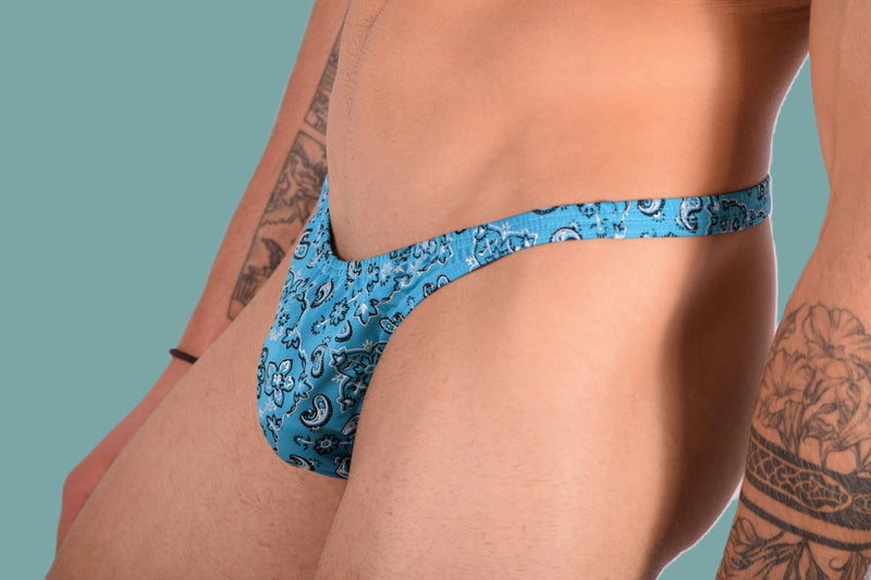 S/M SMU Mens Underwear Thong  Hot Aqua Print 33359 MX11