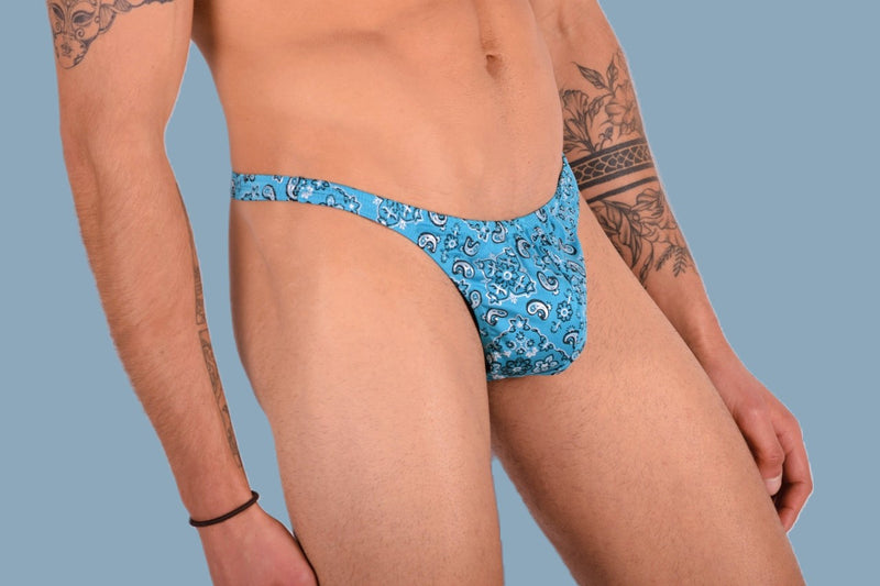 S/M SMU Mens Underwear Thong  Hot Aqua Print 33359 MX11
