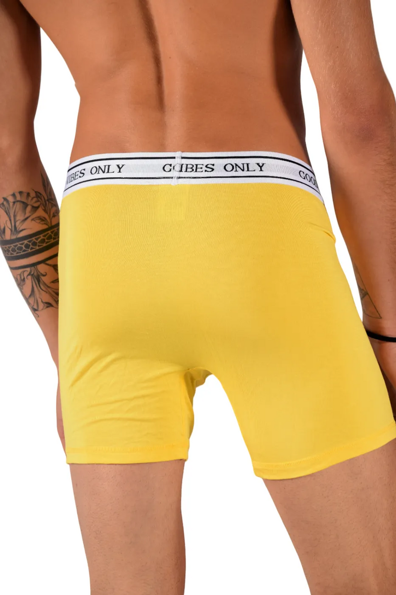 POP Underwear Bamboo Boxer Long Hypoallergenic " GOOD VIBES ONLY " Yellow 1