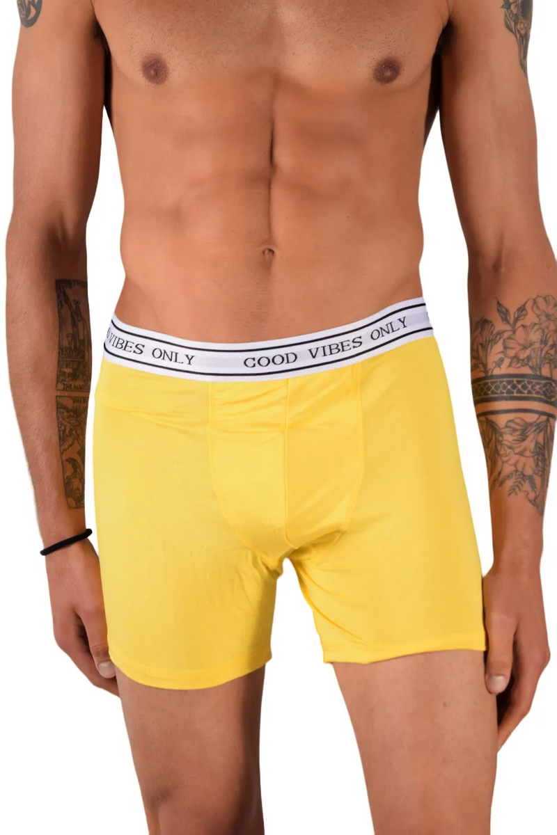 POP Underwear Bamboo Boxer Long Hypoallergenic " GOOD VIBES ONLY " Yellow 1