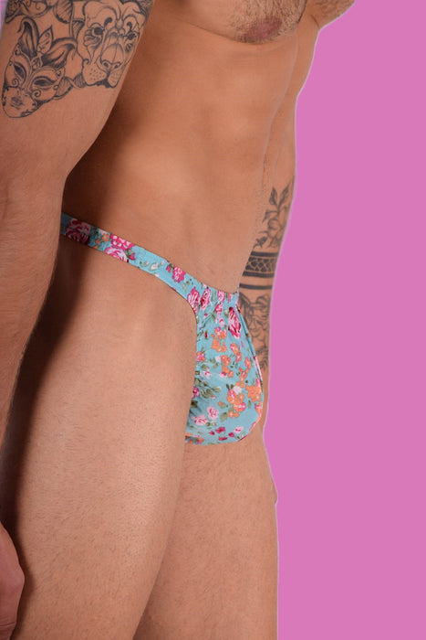 XS/S SMU Super Soft Aqua flower Print Thong 100654 MX9