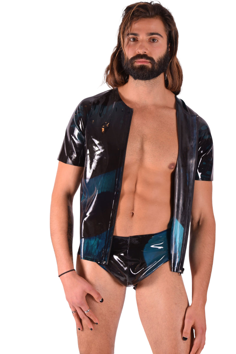 Large Polymorphe Latex Jockstrap And Zipped Shirt Rubber Suit Peacock 8