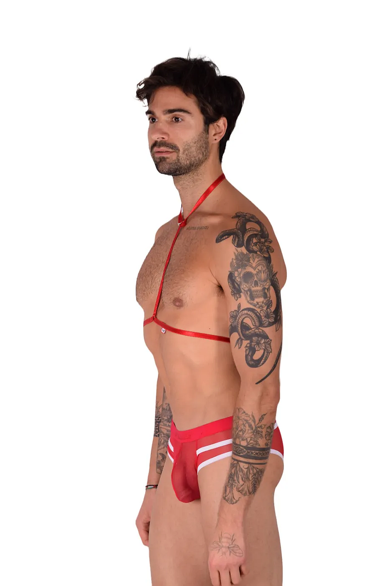 PIKANTE Harness Briefs Low-Rise Stretch Sensual See-Through Brief Red 0495 1