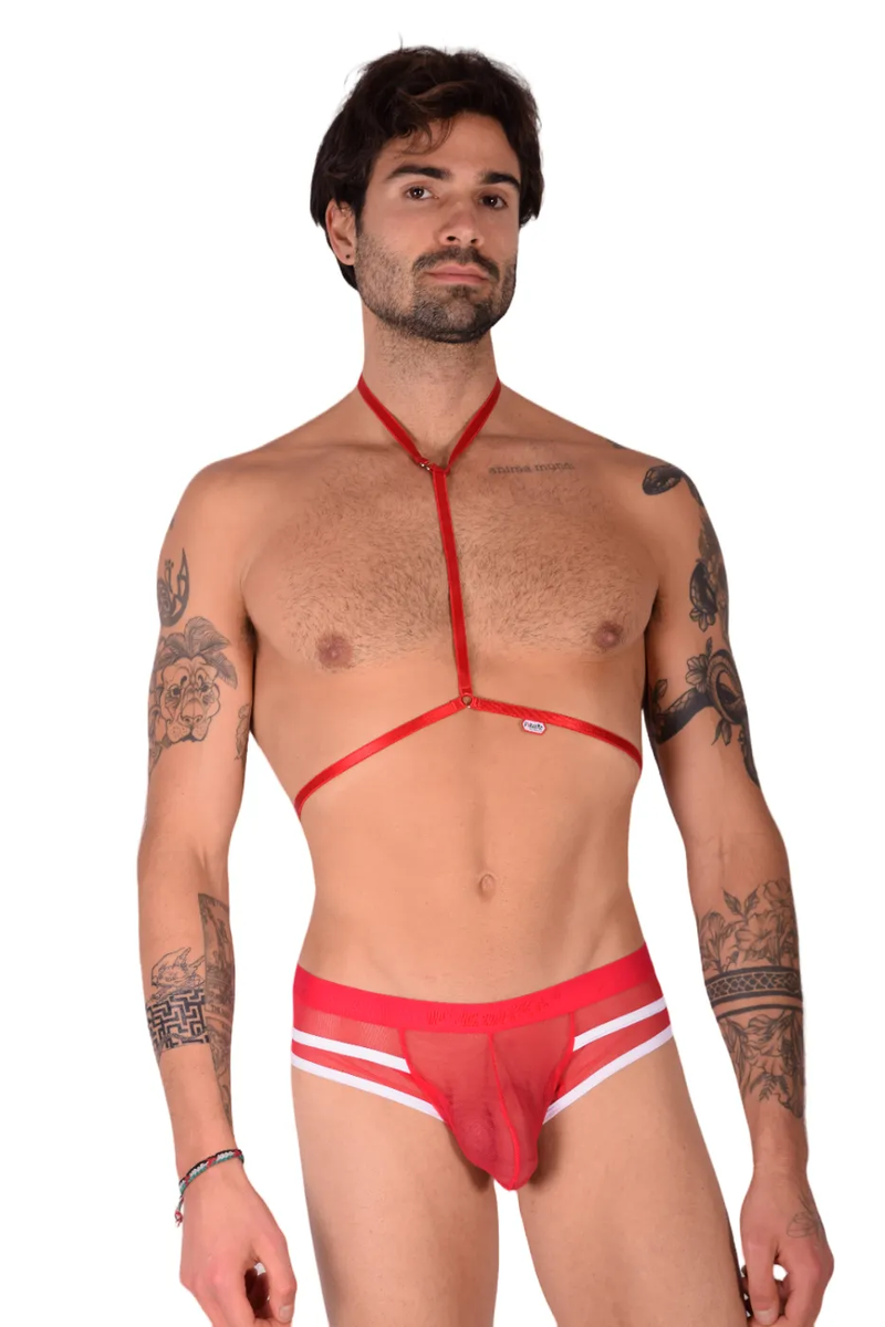 PIKANTE Harness Briefs Low-Rise Stretch Sensual See-Through Brief Red 0495 1