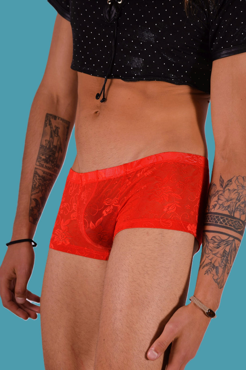 SMU Aristocrat Lace Sheer Mini Boxer Red 100705 H51