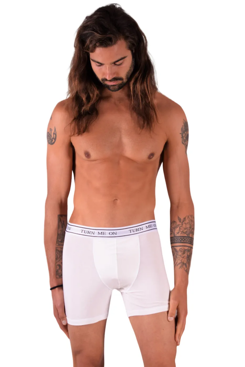 POP Underwear Turn Me On Long Boxer Bamboo Hypoallergenic Classic White 1