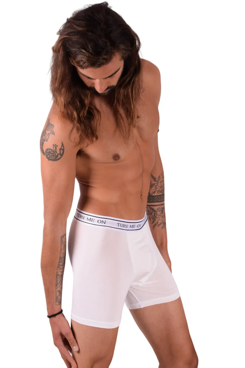POP Underwear Turn Me On Long Boxer Bamboo Hypoallergenic Classic White 1