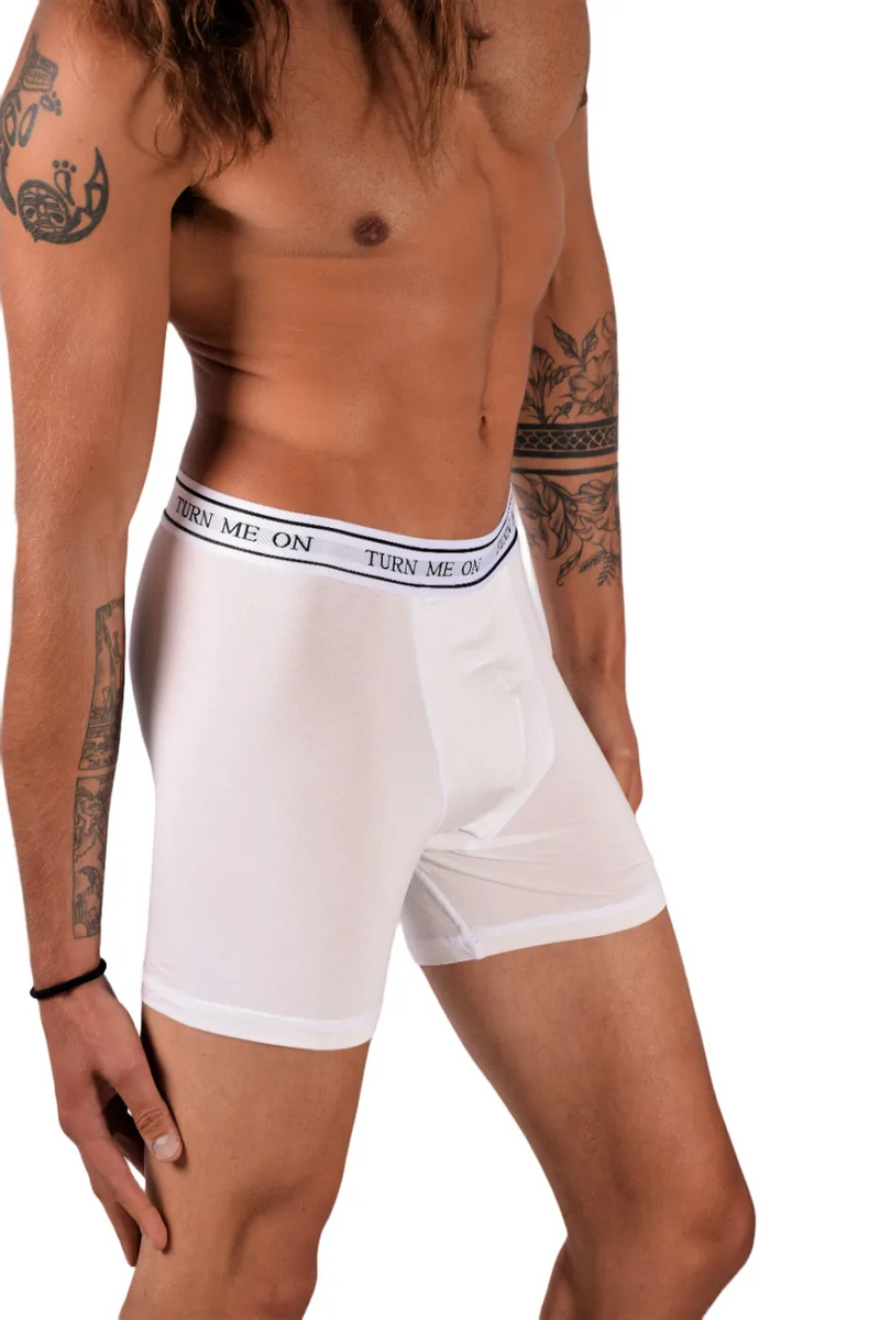 POP Underwear Turn Me On Long Boxer Bamboo Hypoallergenic Classic White 1