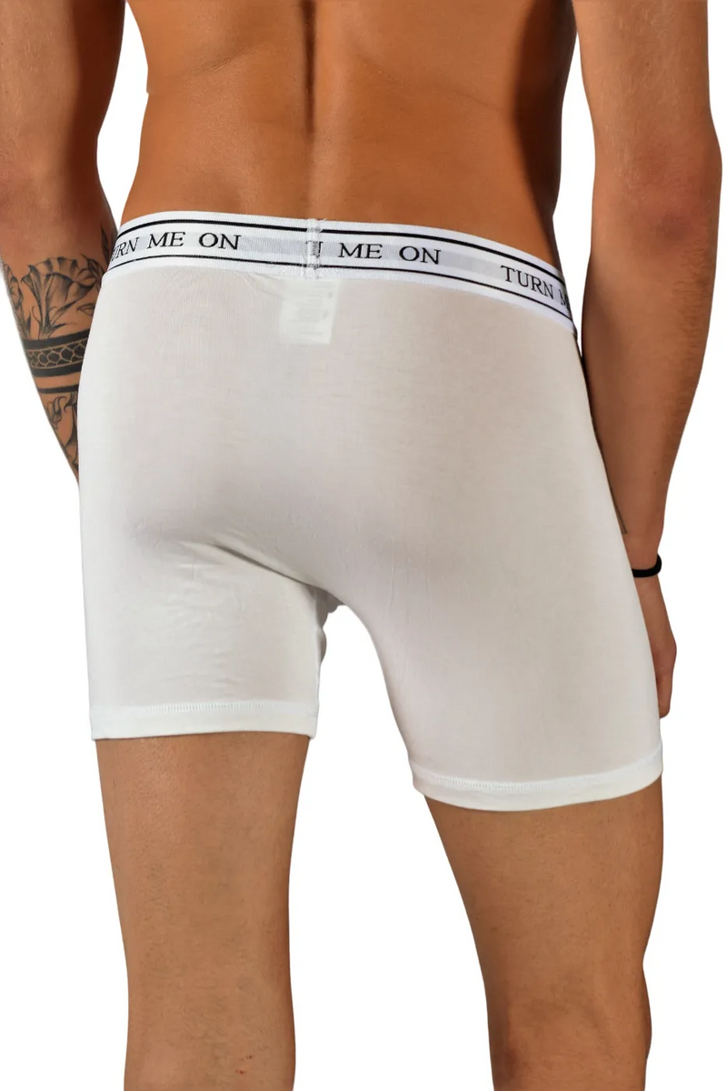 POP Underwear Turn Me On Long Boxer Bamboo Hypoallergenic Classic White 1