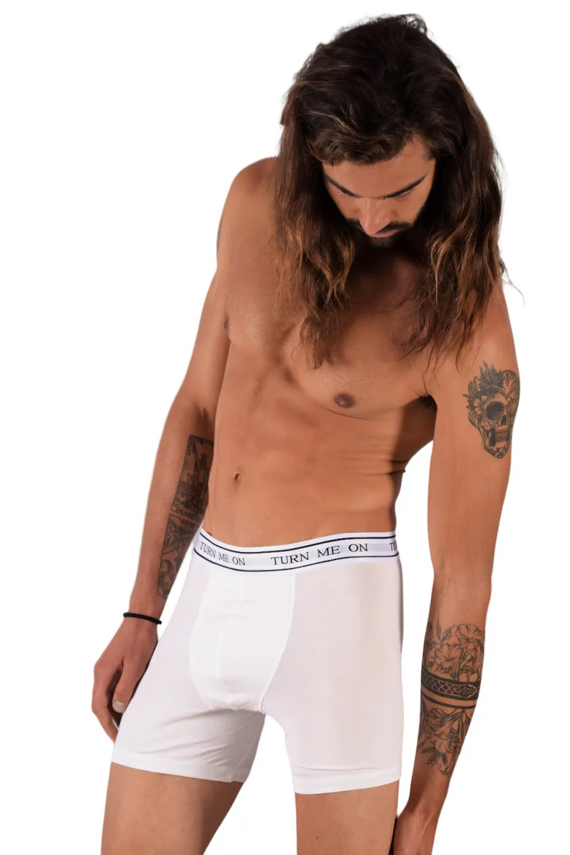 POP Underwear Turn Me On Long Boxer Bamboo Hypoallergenic Classic White 1