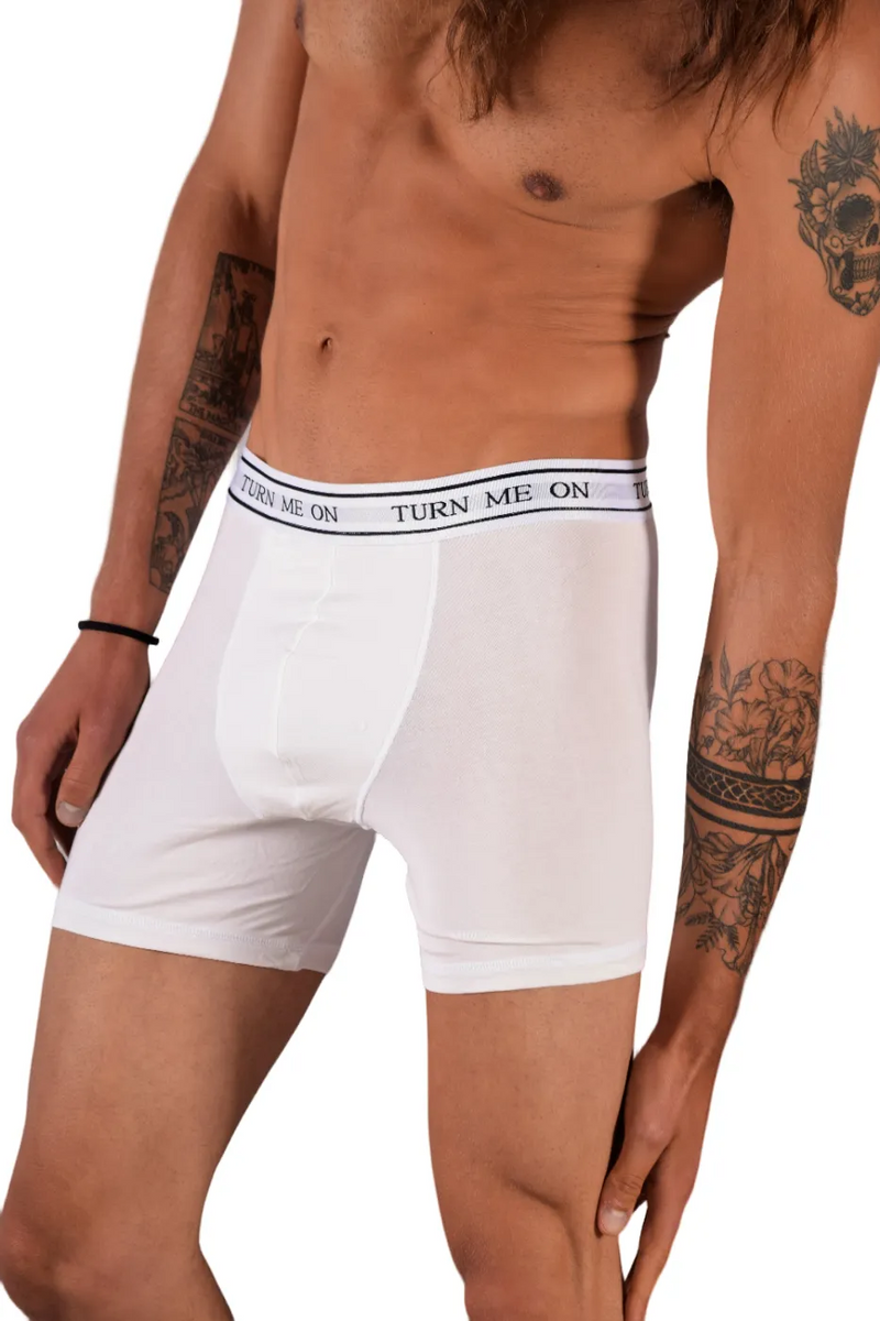 POP Underwear Turn Me On Long Boxer Bamboo Hypoallergenic Classic White 1