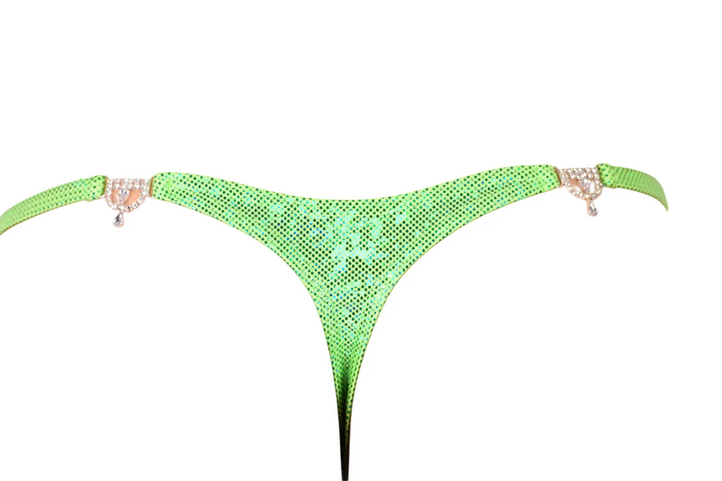 S/M SMU Thong Rhinestones FLASHY GREEN 30''32'' Waist MX10 100566