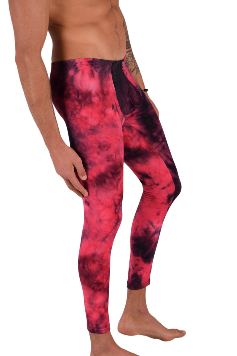 SMU Mens Legging Tight Fit Red Artistic Printed S/M 12563 MX8