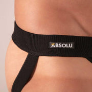 Absolu Male Adjustable Laced Jockstrap Low - Rise Soft Ribbed Cotton Jock Black 33