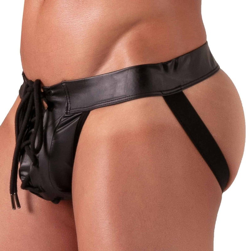 Absolu Male By TOF Adjustable Jockstrap Soft Faux - Leather Bond*ge Jock Black 42