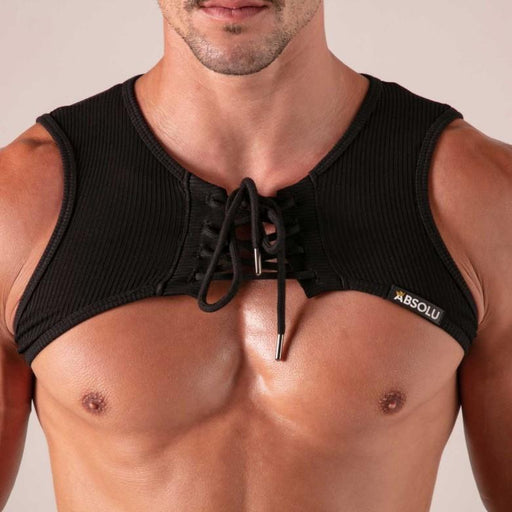 Absolu Male By TOF Ajustable Central Laced Harmess Ribbed Cottond Black 32